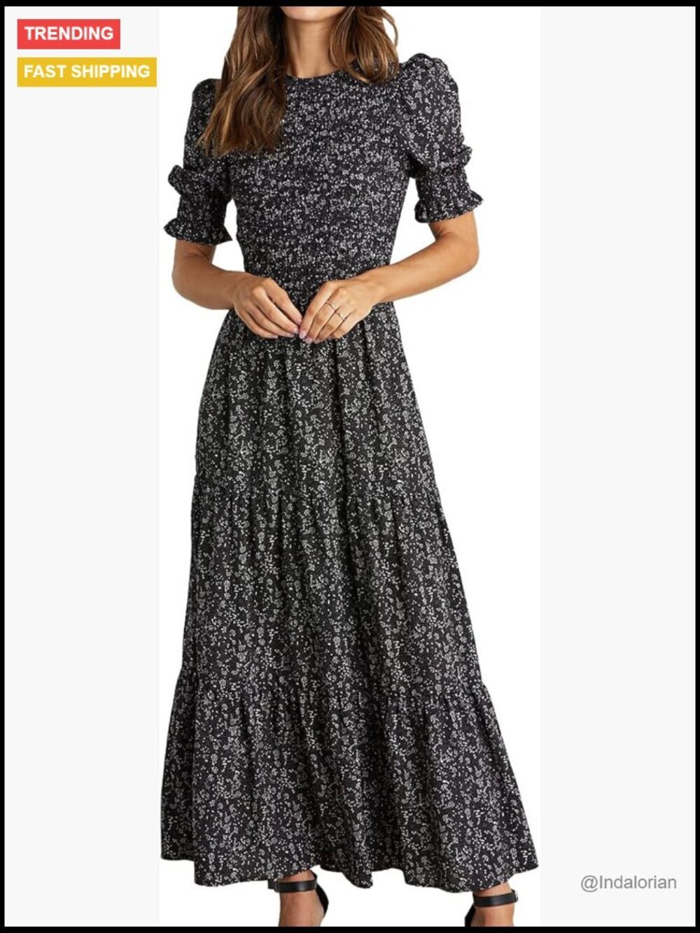 Boho Floral Smocked Maxi Dress - Casual Beach Vacation